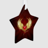 Rotes Herz mit goldenen Flügeln Ornament (Vorderseite)