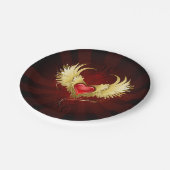 Rotes Herz mit goldenen Flügeln Pappteller (Schrägansicht)