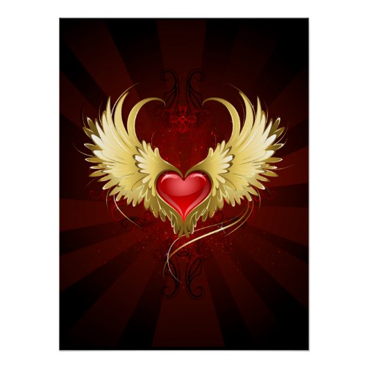 Rotes Herz mit goldenen Flügeln Poster (Vorderseite)