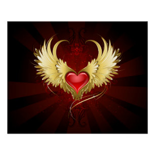 Rotes Herz mit goldenen Flügeln Poster