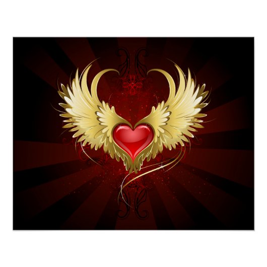 Rotes Herz mit goldenen Flügeln Poster (Vorderseite)