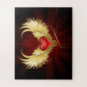 Rotes Herz mit goldenen Flügeln Puzzle (Vertikal)