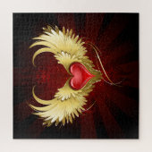 Rotes Herz mit goldenen Flügeln Puzzle (Vertikal)