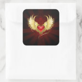 Rotes Herz mit goldenen Flügeln Quadratischer Aufkleber (Tasche)