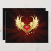 Rotes Herz mit goldenen Flügeln Save The Date (Vorne/Hinten)