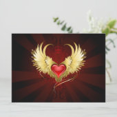 Rotes Herz mit goldenen Flügeln Save The Date (Stehend Vorderseite)