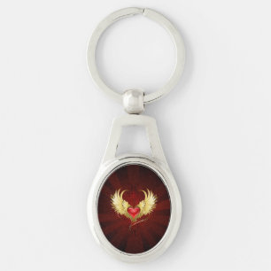 Rotes Herz mit goldenen Flügeln Schlüsselanhänger