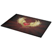 Rotes Herz mit goldenen Flügeln Schneidebrett (Ecke)