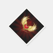 Rotes Herz mit goldenen Flügeln Serviette (Ecke)