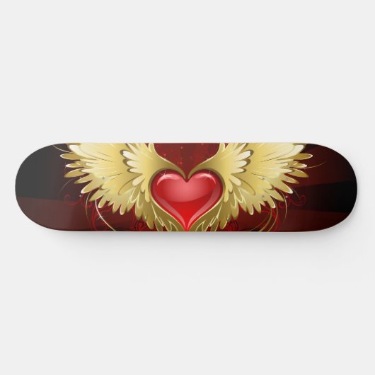 Rotes Herz mit goldenen Flügeln Skateboard (Horizontal)