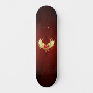 Rotes Herz mit goldenen Flügeln Skateboard