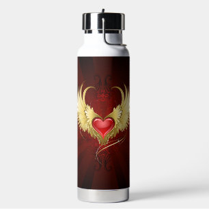 Rotes Herz mit goldenen Flügeln Trinkflasche