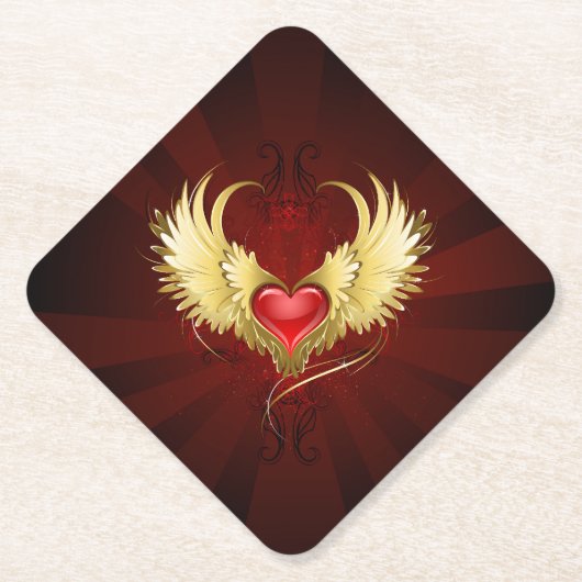 Rotes Herz mit goldenen Flügeln Untersetzer (Vorderseite)
