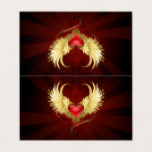 Rotes Herz mit goldenen Flügeln Visitenkarten (Außenseite Aufgefaltet)