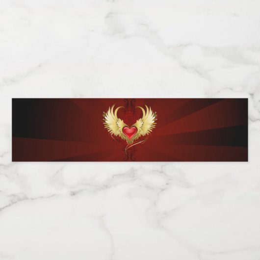 Rotes Herz mit goldenen Flügeln Wasserflaschenetikett (Einzelnes Label)