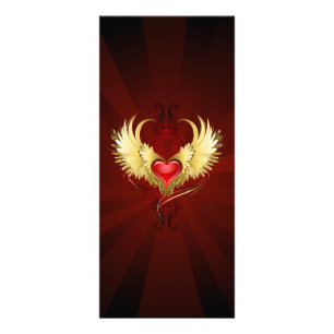 Rotes Herz mit goldenen Flügeln Werbekarte