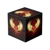 Rotes Herz mit goldenen Flügeln Würfel (Rückseite Schrägansicht)