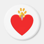 Rotes Herz mit goldener Pfote Magnet (Vorne)