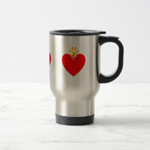 Rotes Herz mit goldener Pfote Reisebecher