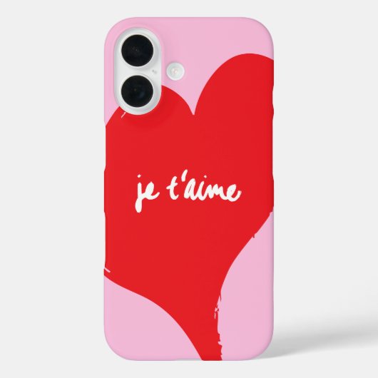 Rotes Herz mit je t’aime-Text auf rosa Hintergrund Case-Mate iPhone Hülle (Rückseite)
