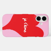 Rotes Herz mit je t’aime-Text auf rosa Hintergrund Case-Mate iPhone Hülle (Rückseite (Horizontal))