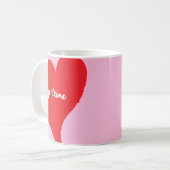 Rotes Herz mit je t’aime-Text auf rosa Hintergrund Kaffeetasse (Vorderseite Links)