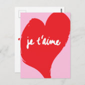 Rotes Herz mit je t’aime-Text auf rosa Hintergrund Postkarte (Vorne/Hinten)