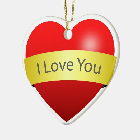 Rotes Herz mit Liebe, die Sie unterschreiben Keramikornament (Links)