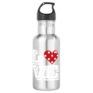 Rotes Herz mit Polka-Punkte-LIEBE Edelstahlflasche