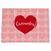Rotes Herz mit rosa Namen Große Geschenktüte (Vorderseite)