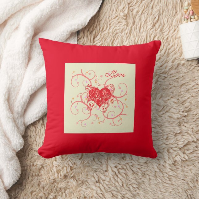 Rotes Herz mit rotem Hintergrund Pillow Kissen (Decke)