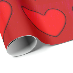 Rotes Herz mit Schwarzer Schatten-Kontur Geschenkpapier
