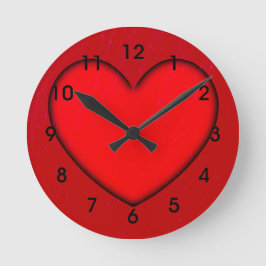 Rotes Herz mit Schwarzer Schatten-Kontur Runde Wanduhr