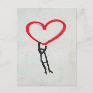 Rotes Herz mit Strichfigur, lebe von Alles was du  Postkarte