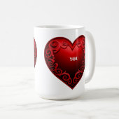 Rotes Herz mit verziertem Wirbelrand Kaffeetasse (VorderseiteRechts)