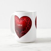 Rotes Herz mit verziertem Wirbelrand Kaffeetasse (Vorderseite Links)