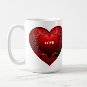 Rotes Herz mit verziertem Wirbelrand Kaffeetasse