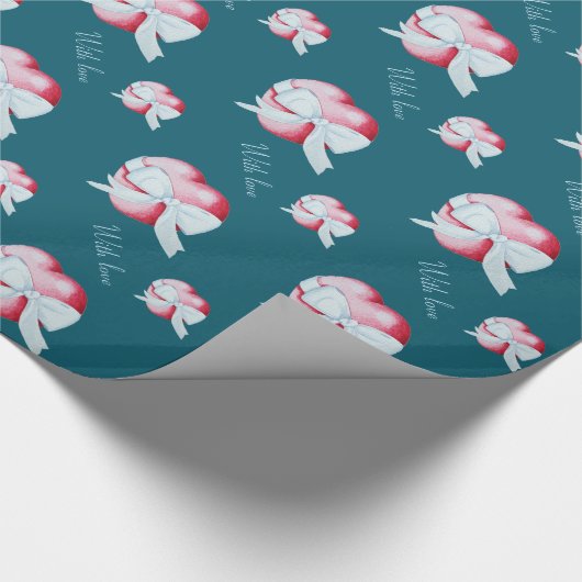 Rotes Herz mit weißem Bandbogen Originalkunst Lieb Geschenkpapier (Ecke)