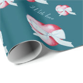 Rotes Herz mit weißem Bandbogen Originalkunst Lieb Geschenkpapier (Rolleneckpunkt)