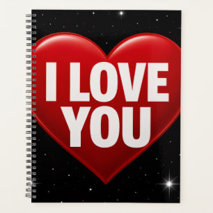 Rotes Herz mit weißer "ICH LIEBE DICH"-Typografie Planer