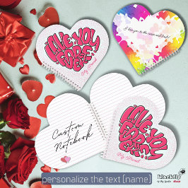 Rotes Herz mit Wort Liebe Sie für immer Valentinin Notizblock