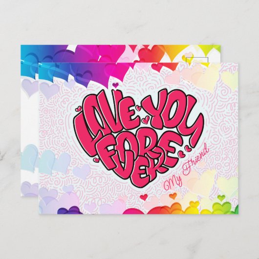 Rotes Herz mit Wort Liebe Sie für immer Valentinin Postkarte (Vorne/Hinten)