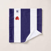 Rotes Herz & Monogramm auf marineblau & weiß gestr Badhandtuch Set (Waschlappen)