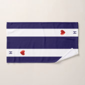 Rotes Herz & Monogramm auf marineblau & weiß gestr Badhandtuch Set (Handtuch)