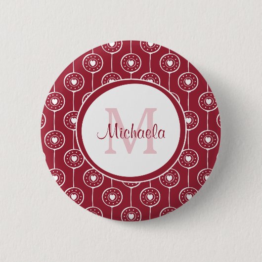 Rotes Herz-Monogramm Button (Vorderseite)