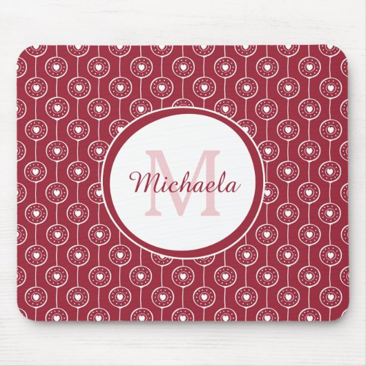 Rotes Herz-Monogramm Mousepad (Vorne)