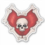 Rotes Herz Muskel im Knochenherz Form Schädel Aufkleber (Vorderseite)