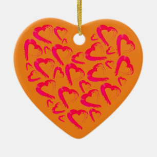 Rotes Herz Orange Keramik Ornament