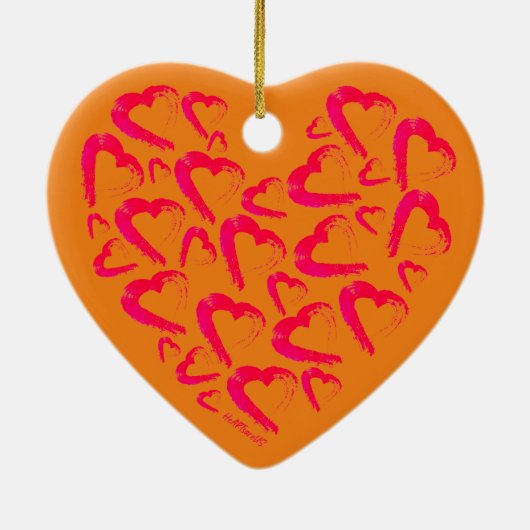 Rotes Herz Orange Keramik Ornament (Hinten)