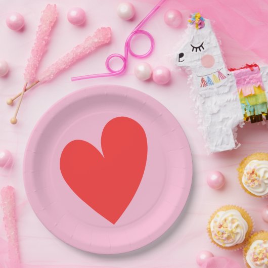 Rotes Herz Pastel Rosa Valentinstag Pappteller (Party)